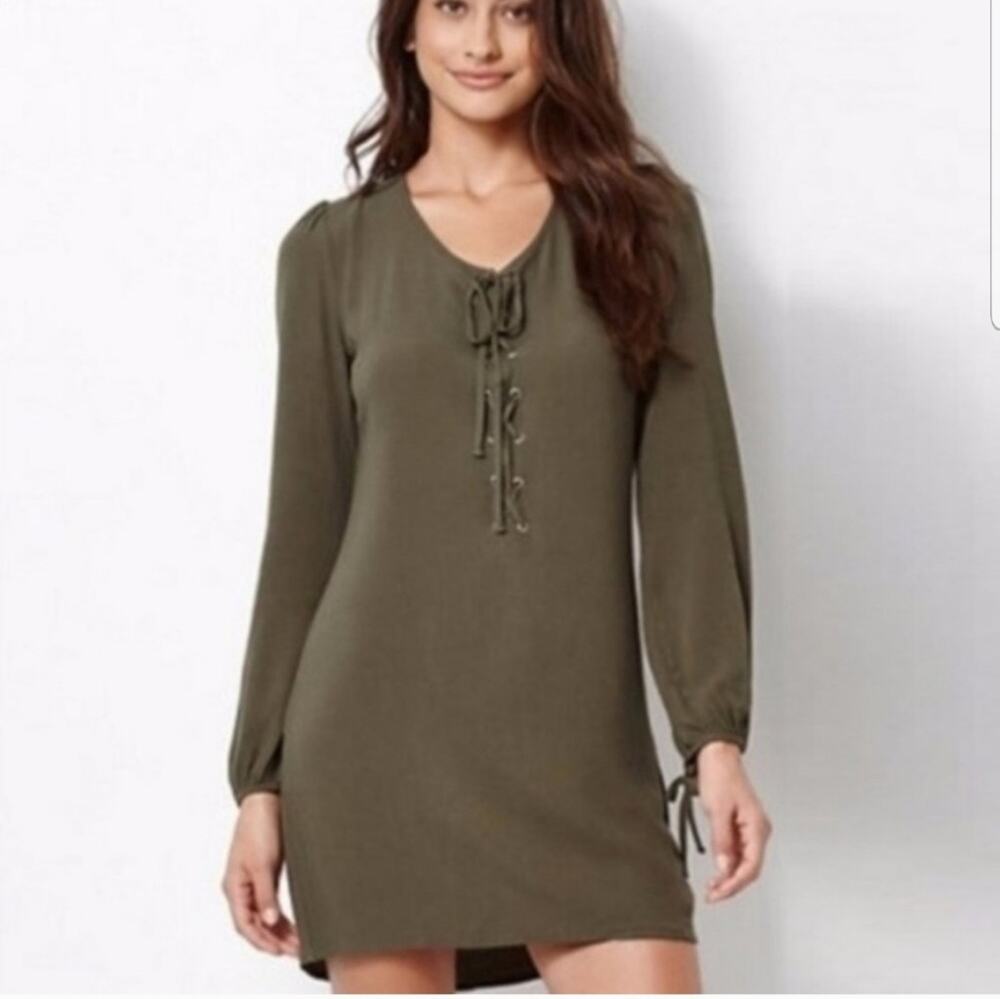 Kendall + Kylie Olive Green Long Sleeve Lace  Up Dress M